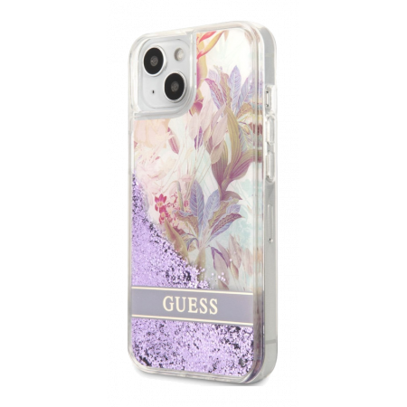 Aksesuārs Vāciņš iPhone 13 Guess Liquid Glitter Flower Case purple GUHCP13MLFLSU